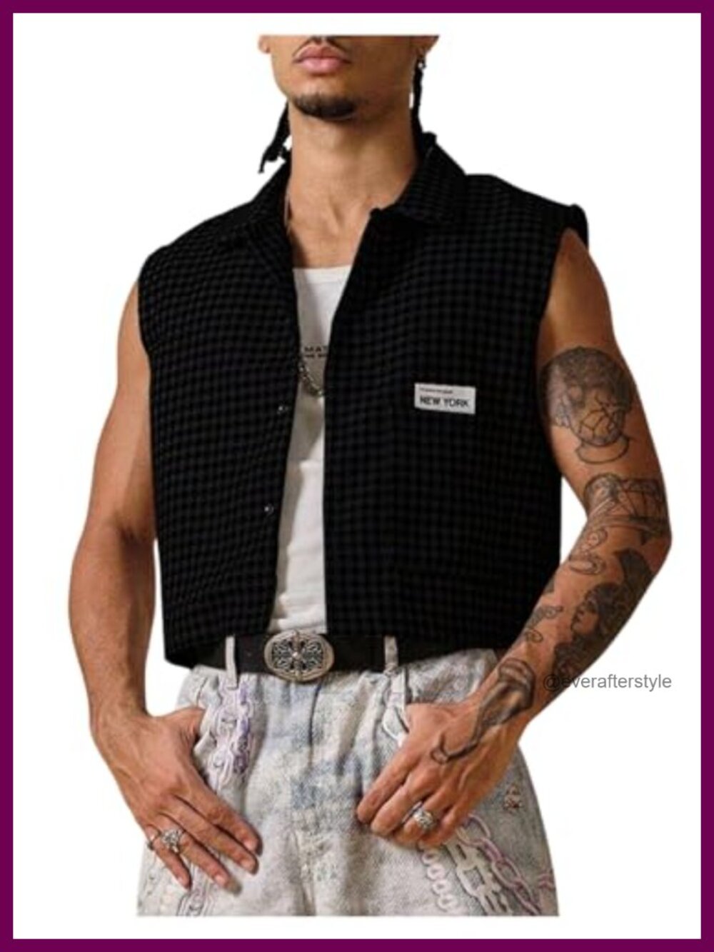 Men's Cropped Button Up Sleeveless Checkered Boxy Vest Top Casual